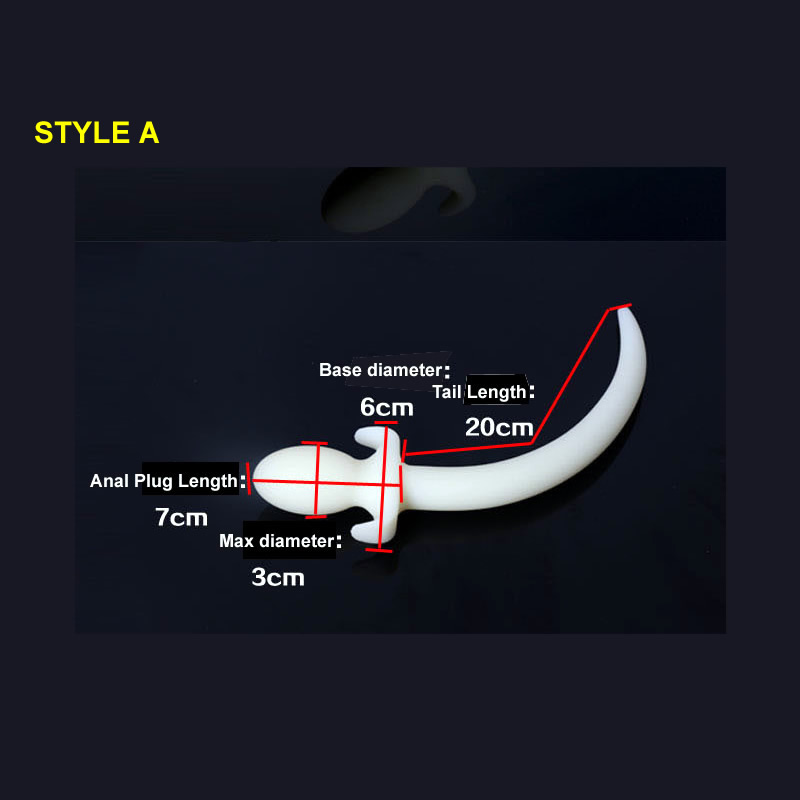 Luminous White Color Silicone Anal Plug with Tail Anus Intruder Puppy Costume